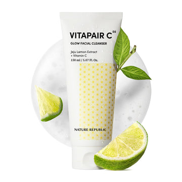 Nature Republic Vitapair C glow Facial Cleanser Centella Asiatica Extract Citrus Lemon Fruit Extract Face wash Cleansing Foam Vitamin C Cleanser Korean Skin Care 150ml / 5.07 fl oz