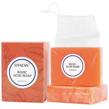 LIYALAN Kojic Acid Soap Bar Moisturizing Deep Cleansing for Face and Body Smooth Skin Care 140g x 2 bars9.9 oz 2 bars