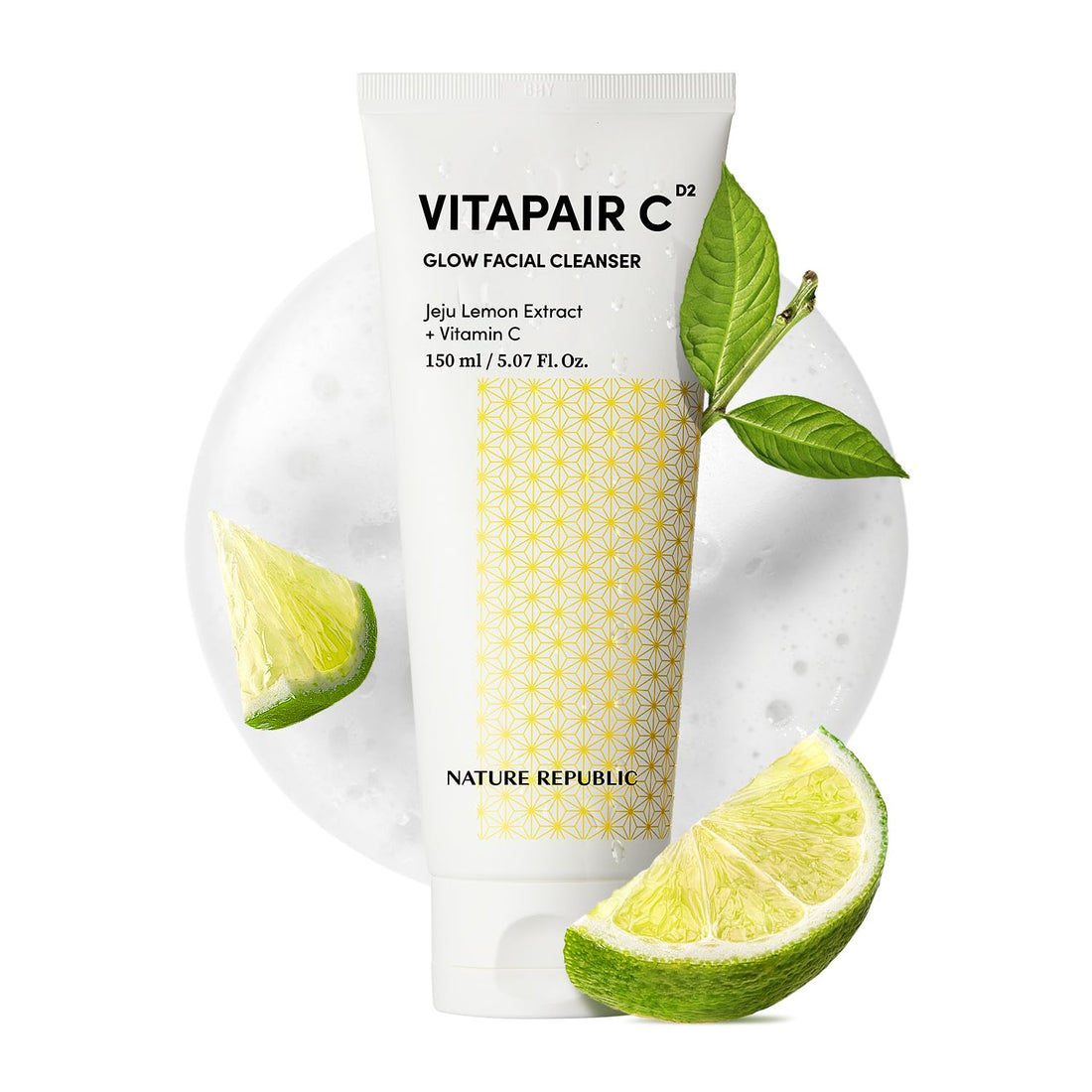 Nature Republic Vitapair C glow Facial Cleanser Centella Asiatica Extract Citrus Lemon Fruit Extract Face wash Cleansing Foam Vitamin C Cleanser Korean Skin Care 150ml / 5.07 fl oz