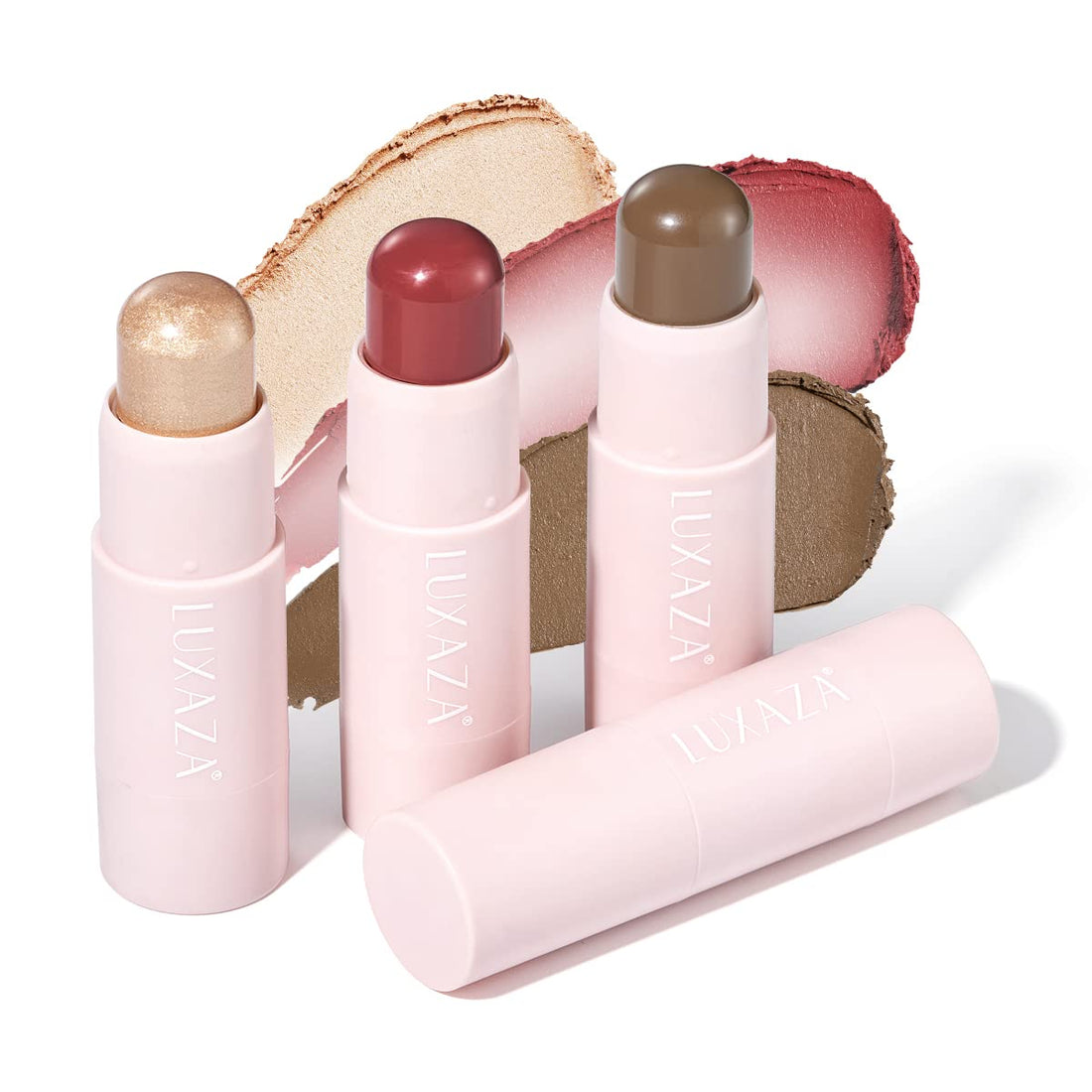 LUXAZA 3PCS Cream Blush Highlighter Bronzer Contour Stick Face Make up Kit Sticks for Girls and Women #HCB3 Medium