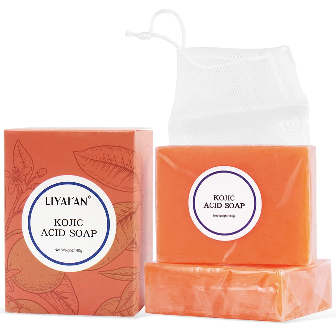 LIYALAN Kojic Acid Soap Bar Moisturizing Deep Cleansing for Face and Body Smooth Skin Care 140g x 2 bars9.9 oz 2 bars
